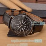 Fake Patek Philippe Geneve Multi-Scale Black Dial Leather Strap Watches